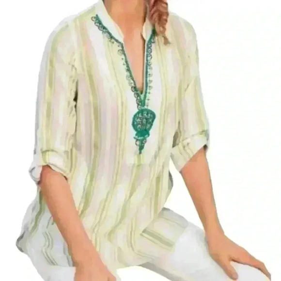 Soft Surroundings Elisha Turquoise Beaded Tunic Top Size Medium - Picture 1 of 12